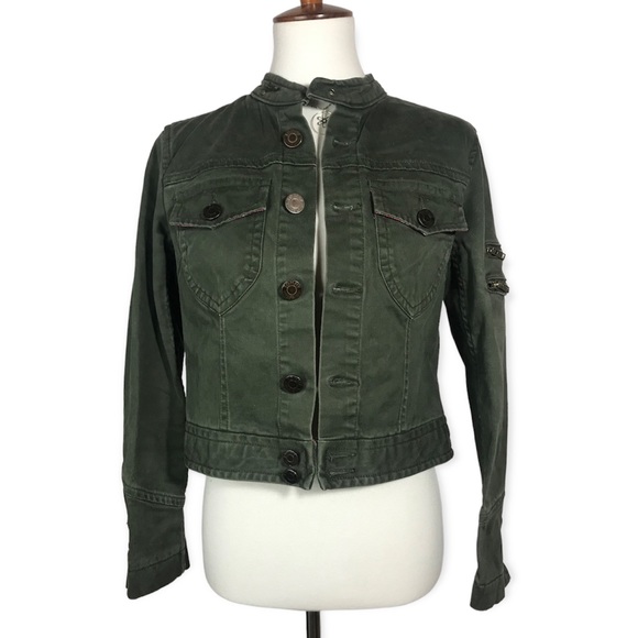 Tommy Hilfiger Army Green Short Military Utility Jacket Size 8P - Picture 7 of 16